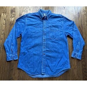 Vintage 90s Sutter & Grant Denim Shirt Mens Large Long Sleeve Button Up Blue
